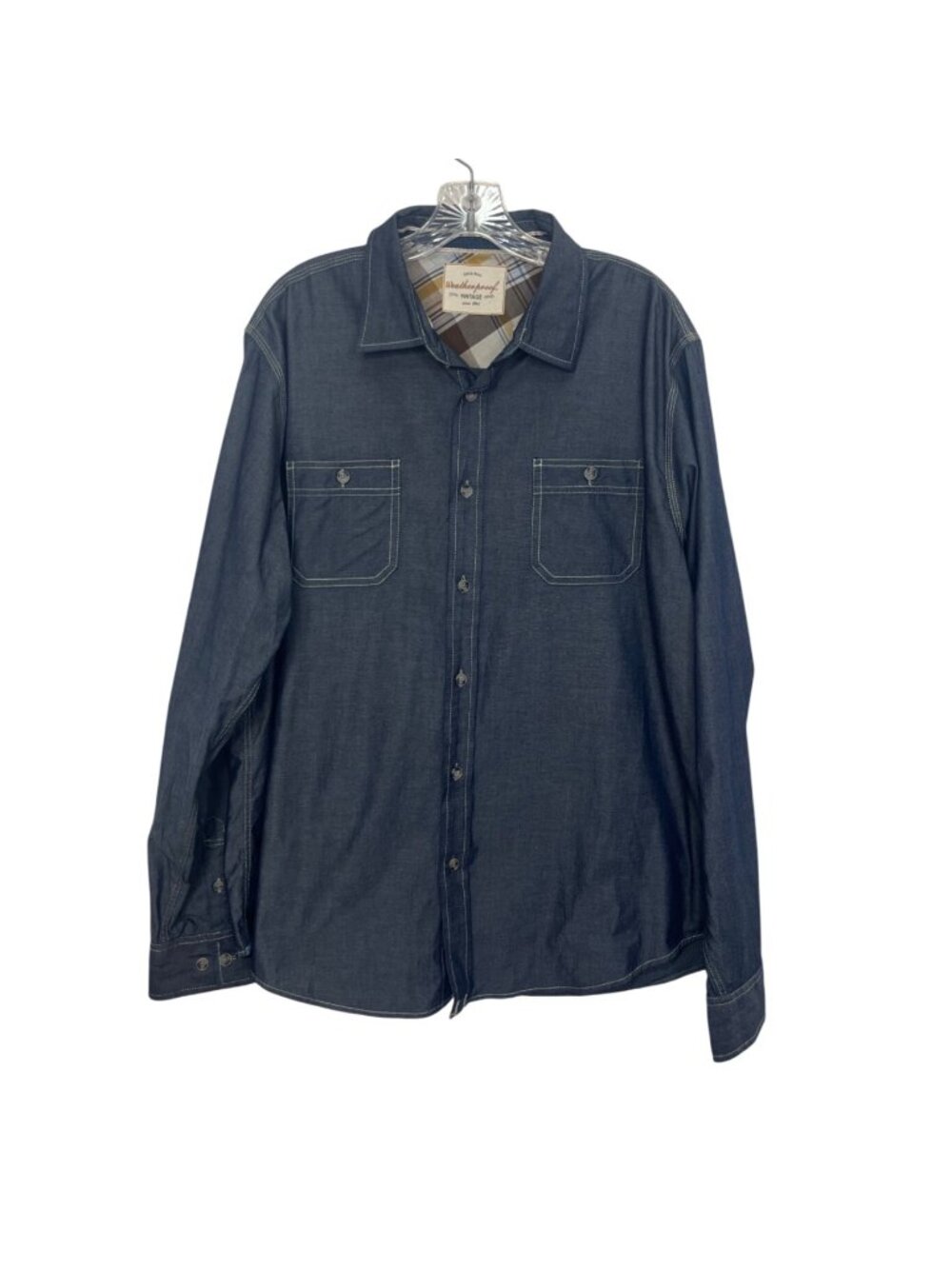 Weatherproof Vintage Chambray Button Front Shirt Mens XL Blue Long Sleeves Plaid